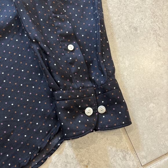 Eton Navy Silk Twill Shirt Pin Polka Dots Slim Fit Dress 38/15 Long Sleeve - Picture 3 of 9